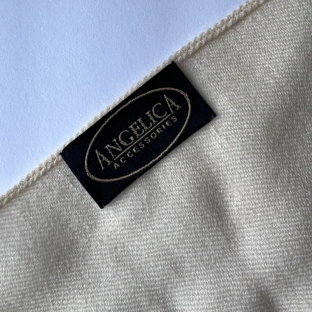 Angelica Accessories Cream and Tan Scarf with Tassels 13”W x 78”L - Picture 4 of 5